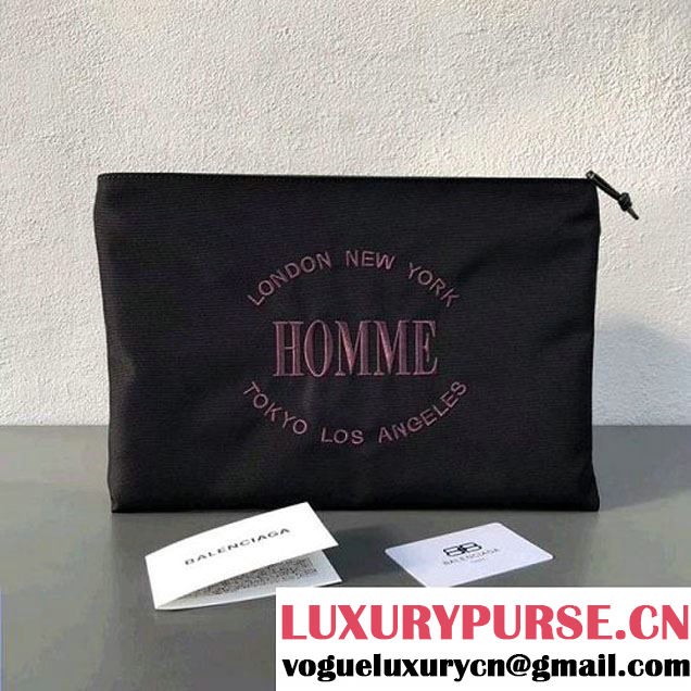 Balenciaga Explorer Nylon Pouch Embroidered "Homme" Black 2018 (2A055-8011109 )