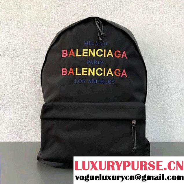 Balenciaga Explorer Nylon Backpack Embroidered "Balenciaga" Black 2018 (2A055-8011107 )