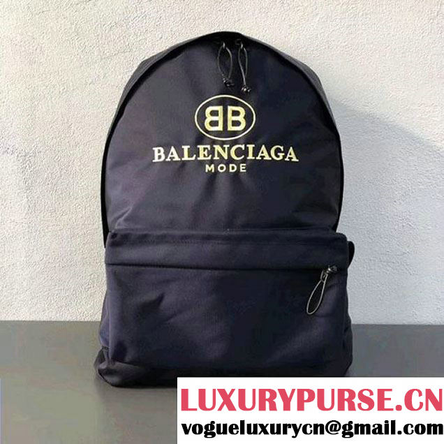 Balenciaga Mode Embroidered Backpack Deep Blue 2018 (2A055-8011106 )