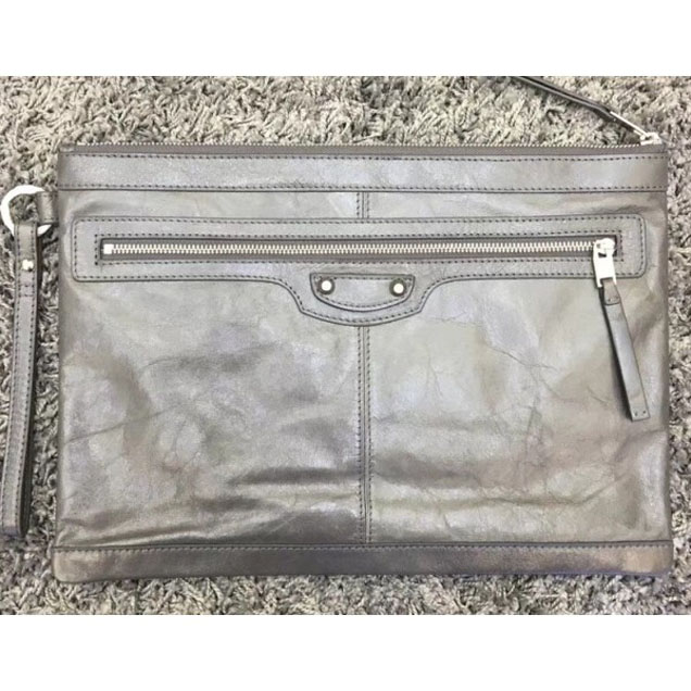 Balenciaga Classic Pouch Clutch Large Bag Light Gray 2018