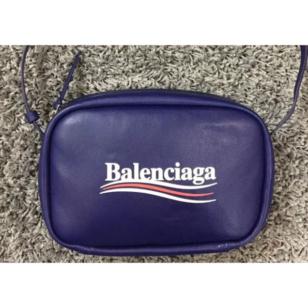 Balenciaga Political Campain Logo Calfskin Everyday Camera Large Bag Blue 2018