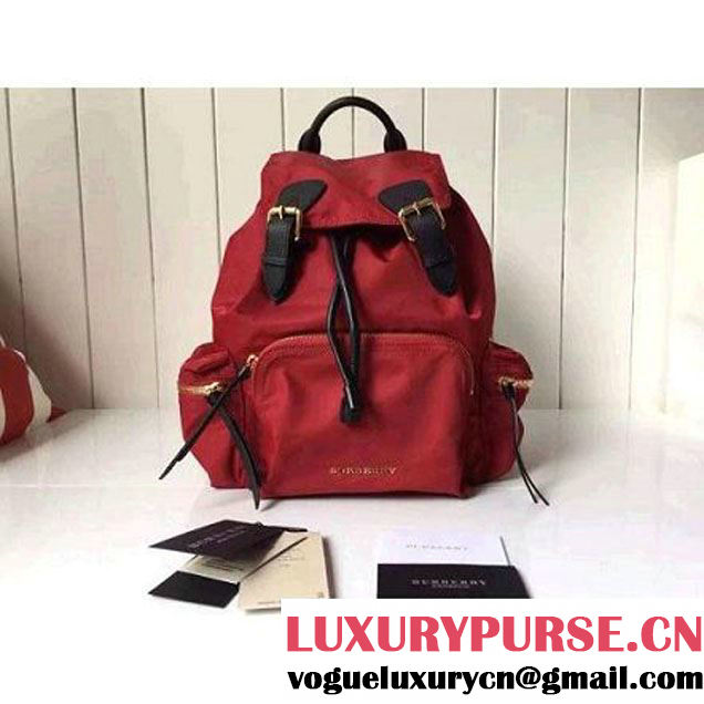 Burberry Medium Rucksack In Technical Nylon And Leather Backpack Red (2A016-6062806 )