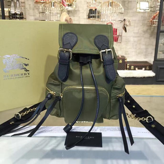 Burberry Rucksack Small Backpack Technical Nylon and Leather Fall Winter 2016 Collection Dark Green