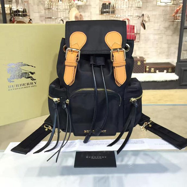 Burberry Rucksack Small Backpack Technical Nylon and Leather Fall Winter 2016 Collection Black Tan