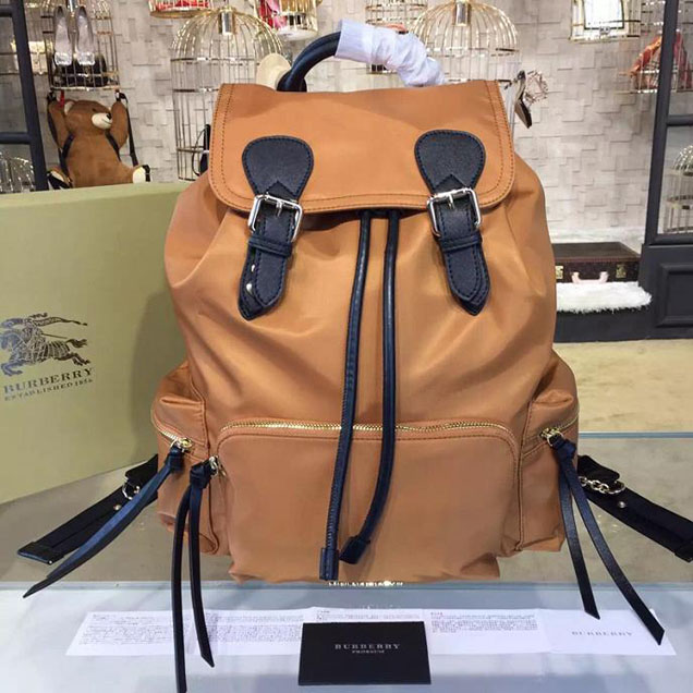 Burberry Rucksack Large Backpack Technical Nylon and Leather Fall Winter 2016 Collection Tan