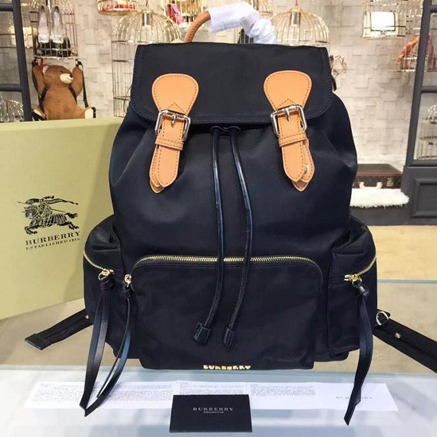 Burberry Rucksack Large Backpack Technical Nylon and Leather Fall Winter 2016 Collection Black Tan