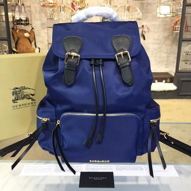 Burberry Rucksack Large Backpack Technical Nylon and Leather Fall Winter 2016 Collection Navy Blue