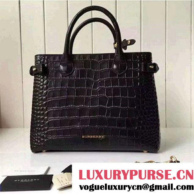 Bur 39621831 Calfskin Croco Pattern Medium Banner Bag Black 2016 (2A016-6060602 )