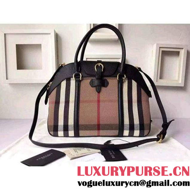 Burberry Large House Check And Leather Bowling Bag Black (2A016-6030427 )