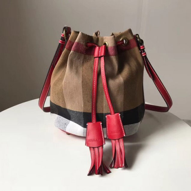 Bru.House Check and Leather Bucket Bag Red 2018 Collection