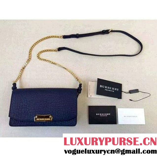 Burberry Small Signature Grain Leather Clutch Bag With Chain Blue Carbon (2a016-081714 )