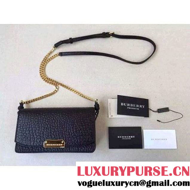 Burberry Small Signature Grain Leather Clutch Bag With Chain Black (2a016-081716 )