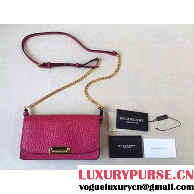 Burberry Small Signature Grain Leather Clutch Bag With Chain Fuchsia (2a016-081717 )