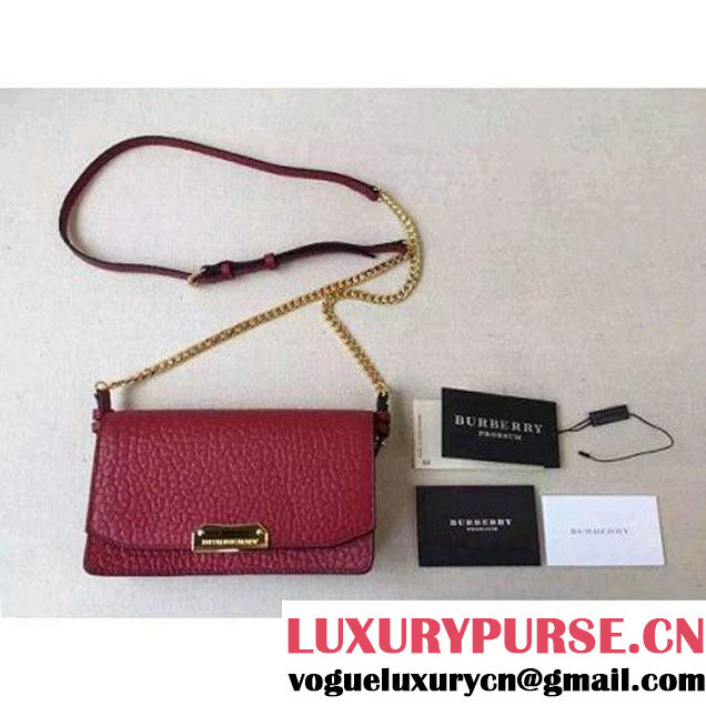 Burberry Small Signature Grain Leather Clutch Bag With Chain Burgundy (2a016-081718 )