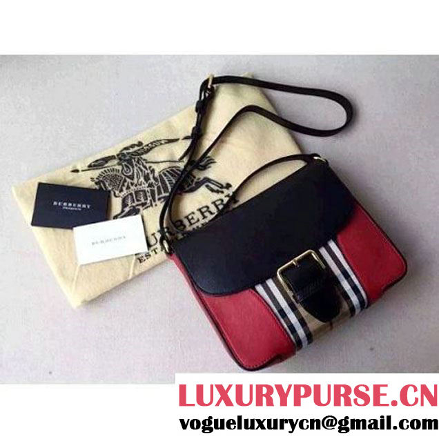 Burberry Calfskin And Horseferry Cross Body Bag In Black/Red (2A016-6030416 )