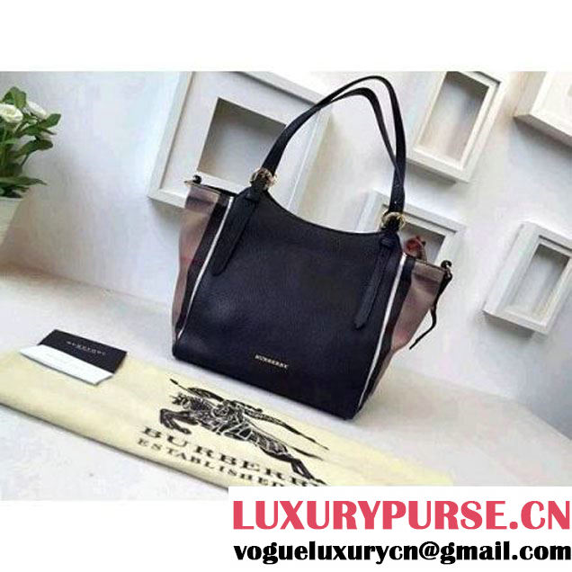 Burberry 39589751 Small Canter In Black Leather And House Check 2015 (2A016-091704 )