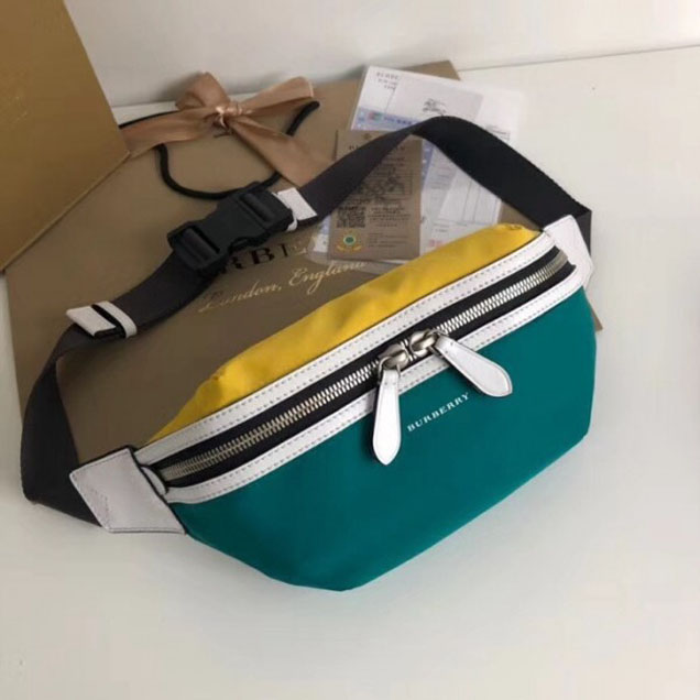 Burberry. Tri-tone Nylon and Leather Bum Bag White/Yellow/Green 2018 Collection