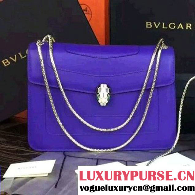 Bvlgari Large Blue Calf Leather Serpenti Forever Flap Cover Bag 28cm (BGJ-121115 )