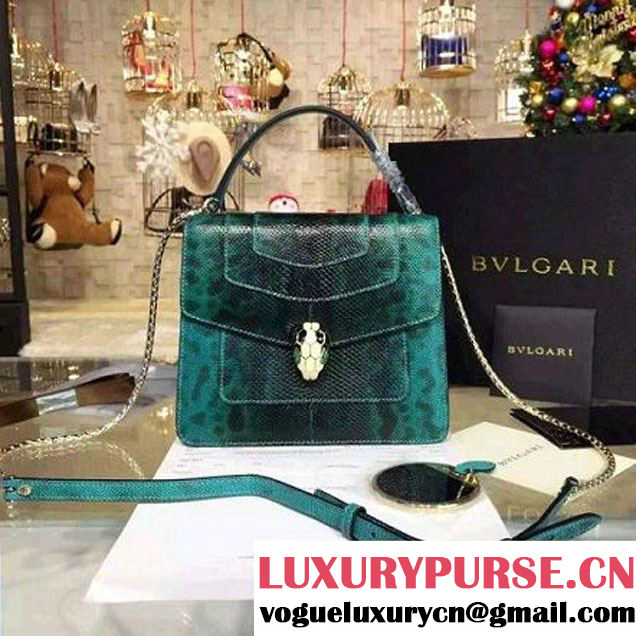 Bvlgari Python Leather Serpenti Forever Flap Cover Bag With Handle Green 20cm (BGJ-6011604 )