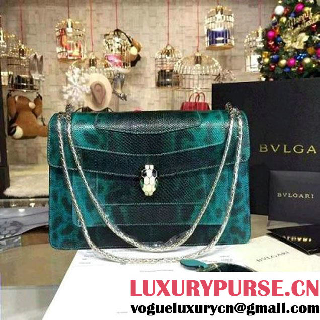 Bvlgari Python Leather Serpenti Forever Flap Cover Bag Green 27cm (BGJ-6011607 )