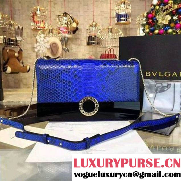 Bvlgari Medium Bvlgari Bvlgari Python Skin Flap Cover Bag Blue (BGJ-6012916 )