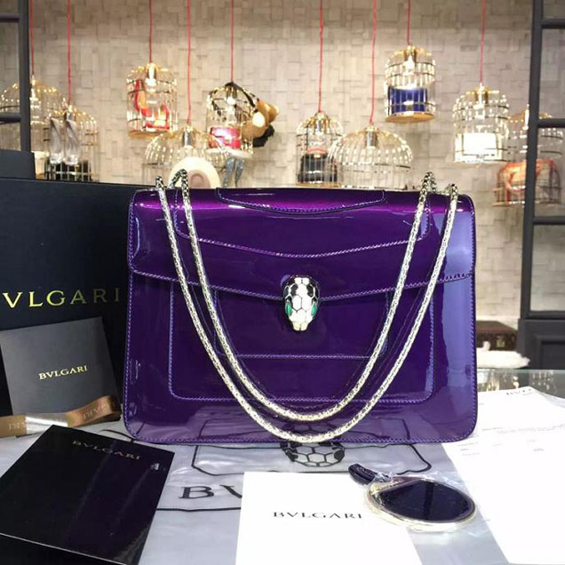 Bulgari Serpenti Forever Patent Leather Large Flap Bag Fall Winter 2015 Purple