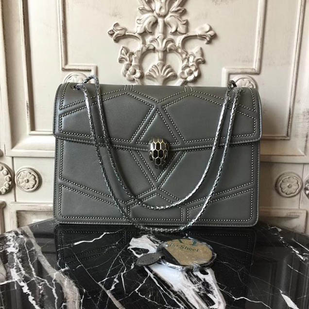 Bulgari Serpenti Forever Quilted Stardust 27cm Large with Two Gussets Bag Calfskin Leather Fall Winter 2017 Collection Grey