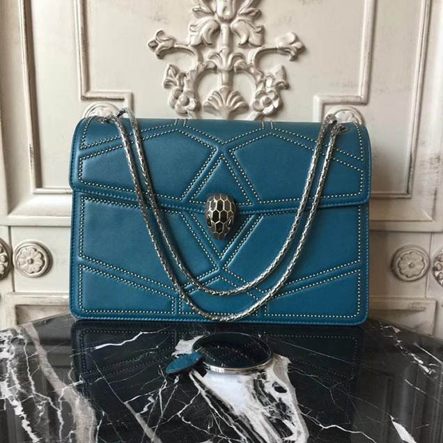 Bulgari Serpenti Forever Quilted Stardust 27cm Large with Two Gussets Bag Calfskin Leather Fall Winter 2017 Collection Turquoise