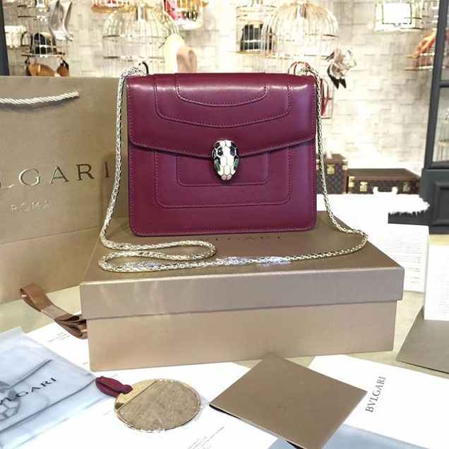 Bulgari Serpenti 20cm Small with Single Gusset Bag Fall 2016 Collection Calfskin Leather Burgundy