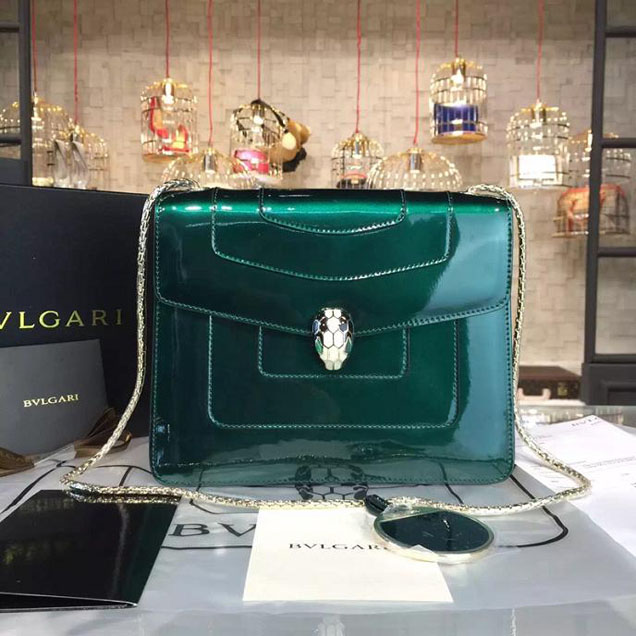 Bulgari Serpenti Forever Patent Leather Small Flap Bag Fall Winter 2015 Emerald Green