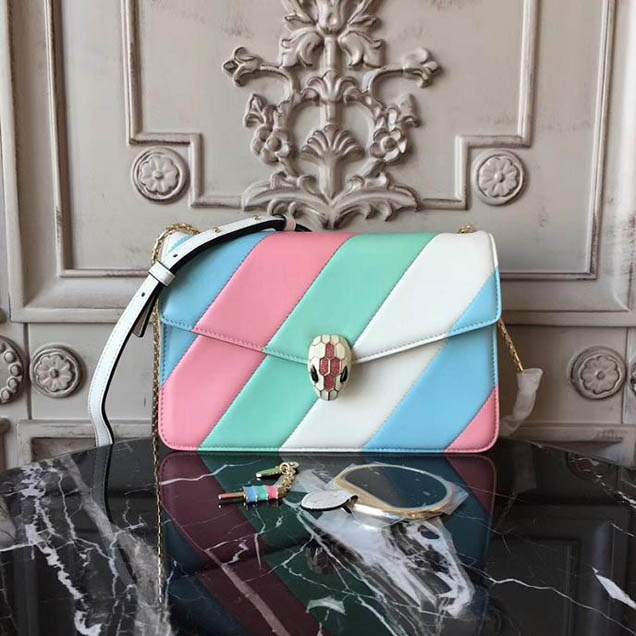 Bulgari Serpenti Forever Quilted Bag 22cm Medium with Single Gusset Bag Calfskin Leather Fall Winter 2017 Collection Blue Pink White