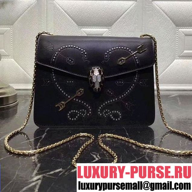 Bvlgari Serpenti Forever in Studded "Pop-Heart" Calfskin Black 24cm 2018 (AFEI-8011613 )