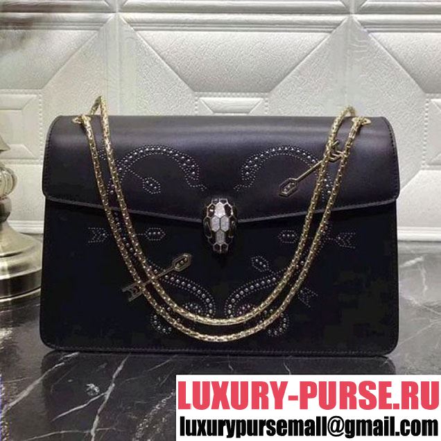 Bvlgari Serpenti Forever in Studded "Pop-Heart" Calfskin 27cm Black 2018 (AFEI-8011610 )