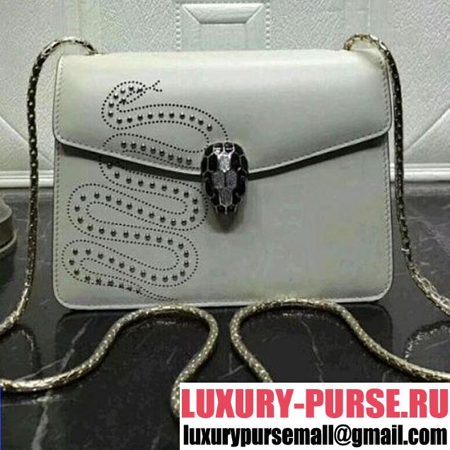 Bvlgari Serpenti Forever Snake Sutds Leather Flap Cover Bag 20cm White (AFEI-8020602 )