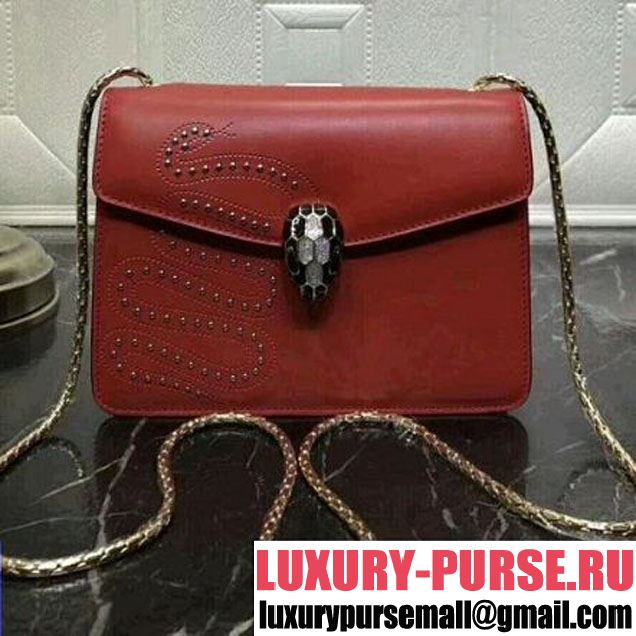 Bvlgari Serpenti Forever Snake Sutds Leather Flap Cover Bag 20cm Red (AFEI-8020606 )