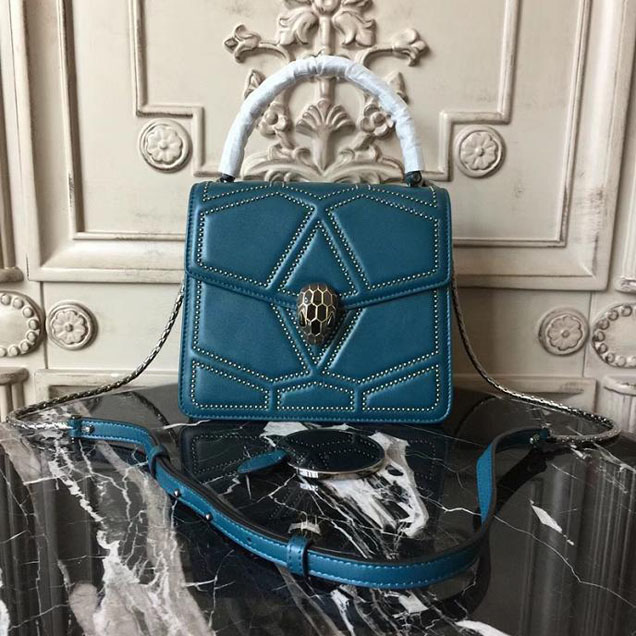 Bulgari Serpenti Forever Quilted Stardust Top Handle 18cm Mini Bag Calfskin Leather Fall Winter 2017 Collection Turquoise