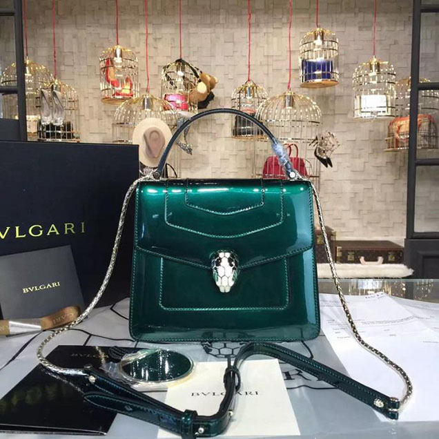 Bulgari Serpenti Top Handle Small Bag Fall 2015 Collection Patent Leather Emerald Green