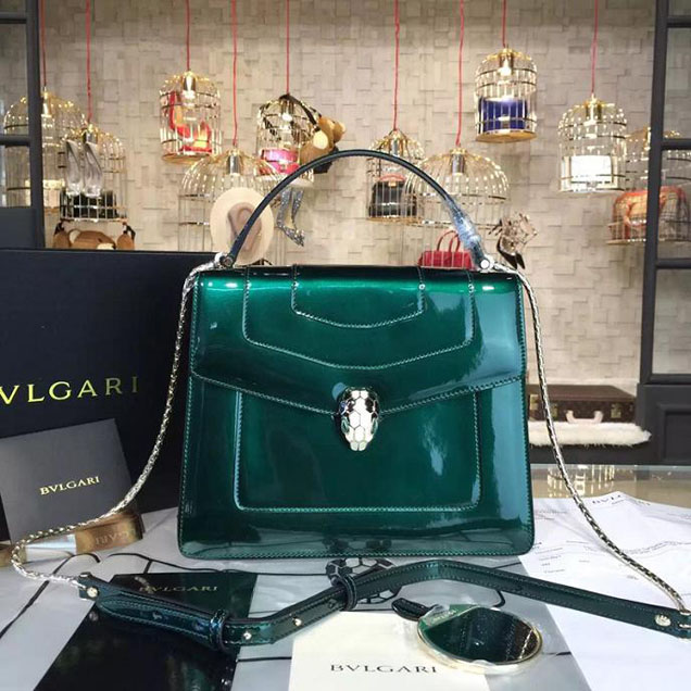 Bulgari Serpenti Top Handle Medium Bag Fall 2015 Collection Patent Leather Emerald Green