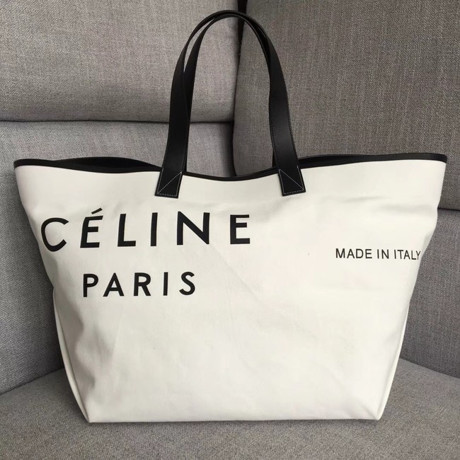 CELINE MEDIUM MADE IN TOTE IN TEXTILE 83180 WHITE & BLACK