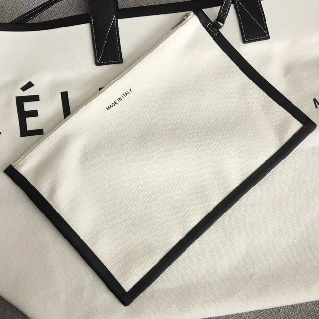 CELINE MEDIUM MADE IN TOTE IN TEXTILE 83180 WHITE & BLACK 