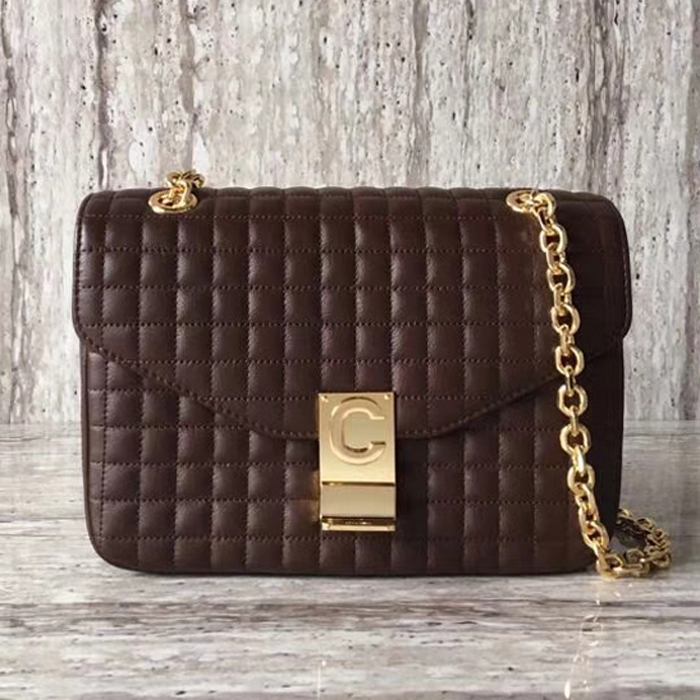 Celine Medium C Bag In Quilted Calfskin 187253 Chocolate 2018