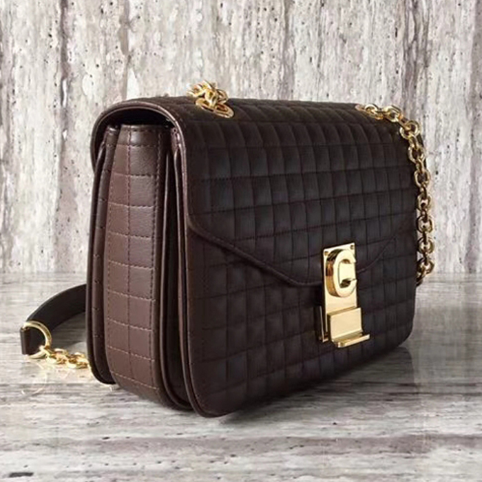 Celine Medium C Bag In Quilted Calfskin 187253 Chocolate 2018