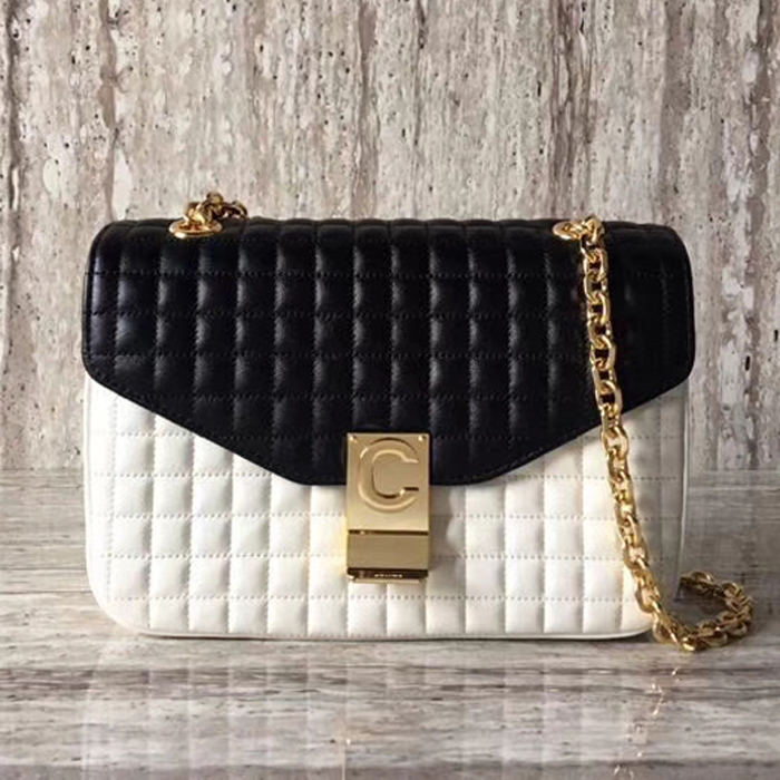 Celine Medium C Bag In Quilted Calfskin 187253 Black White 2018