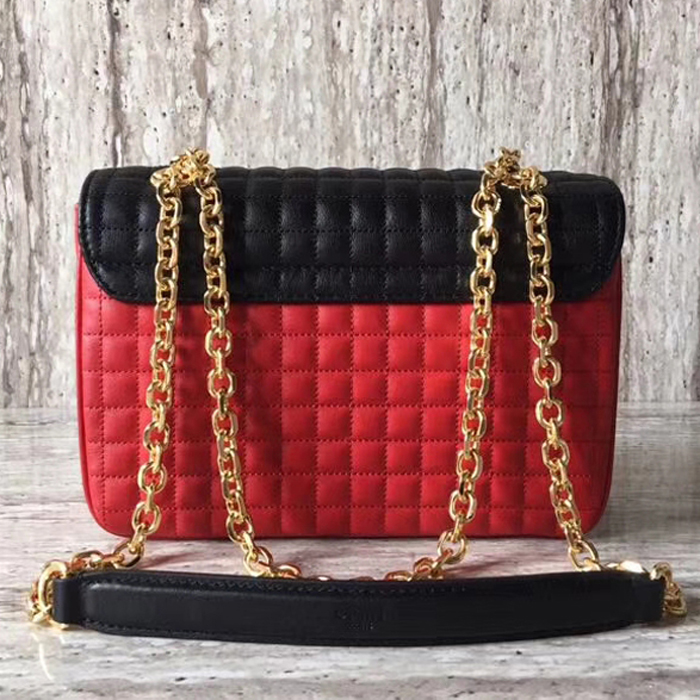 Celine Medium C Bag In Quilted Calfskin 187253 Black Red 2018