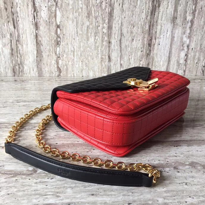 Celine Medium C Bag In Quilted Calfskin 187253 Black Red 2018