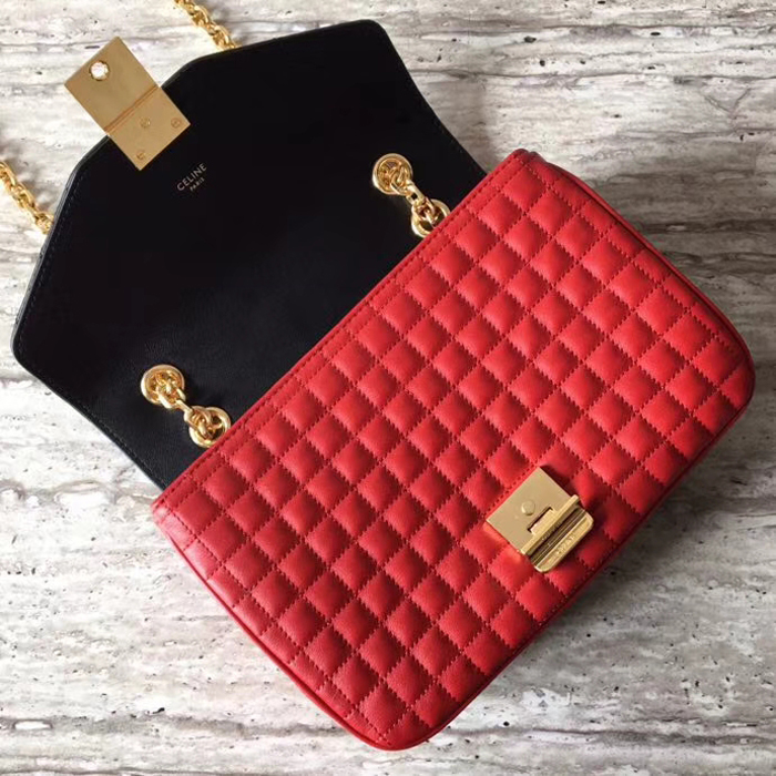 Celine Medium C Bag In Quilted Calfskin 187253 Black Red 2018