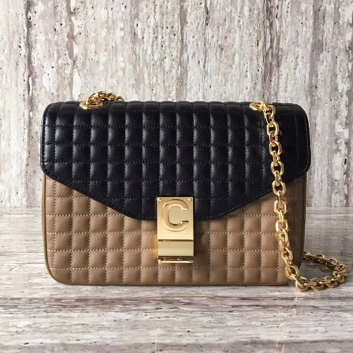 Celine Medium C Bag In Quilted Calfskin 187253 Black Camel 2018