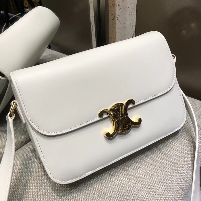 Celine Medium Triomphe Bag In Shiny Calfskin 187363 White 2018