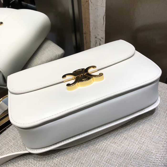 Celine Medium Triomphe Bag In Shiny Calfskin 187363 White 2018
