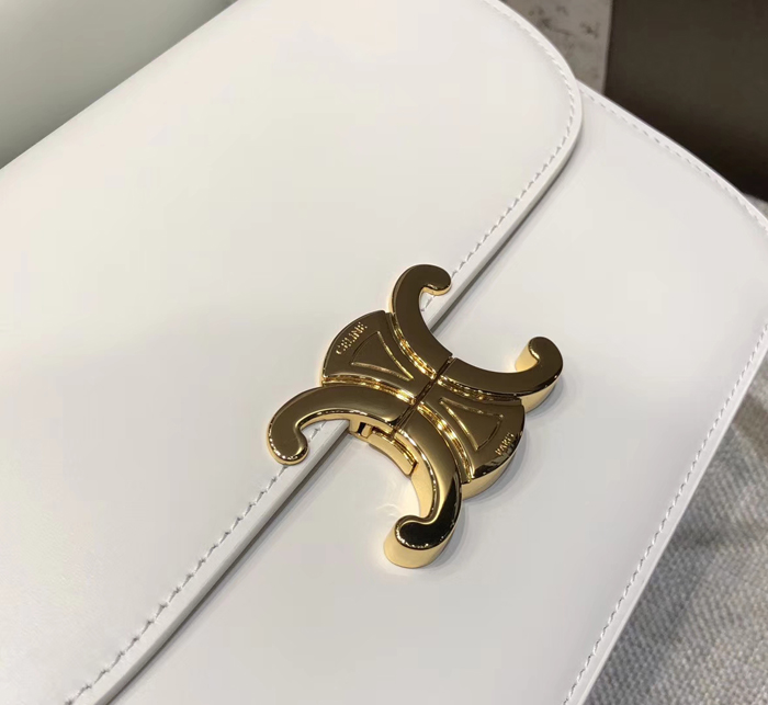 Celine Medium Triomphe Bag In Shiny Calfskin 187363 White 2018